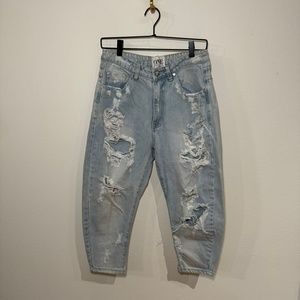 One by One Teaspoon Jeans Women's Size 24 Light Blue Denim Eagles Slouchy